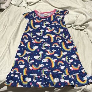 Gymboree S 5/6 blue rainbows nightgown flutter sleeve a line style euc